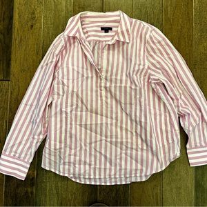 J Crew Pink & White Striped Popover Top. Size Large.